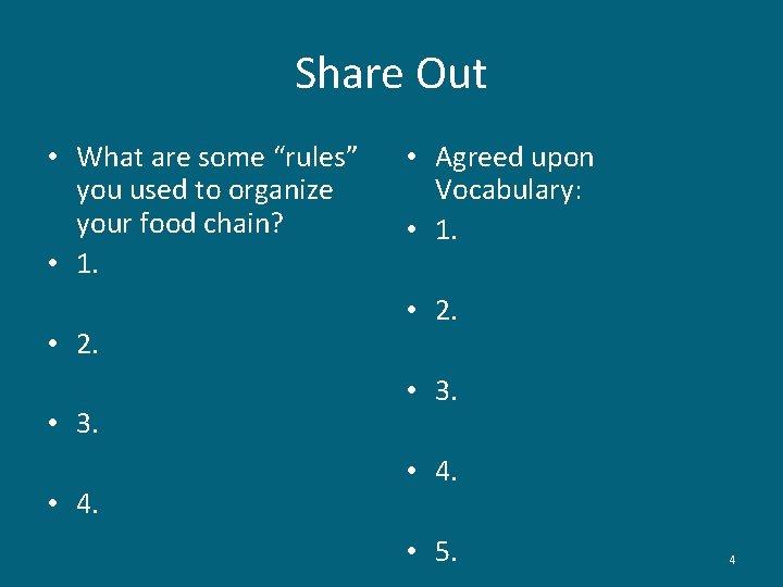 Share Out • What are some “rules” you used to organize your food chain?