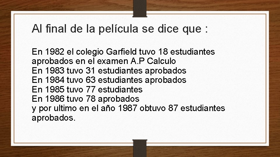 Al final de la película se dice que : En 1982 el colegio Garfield