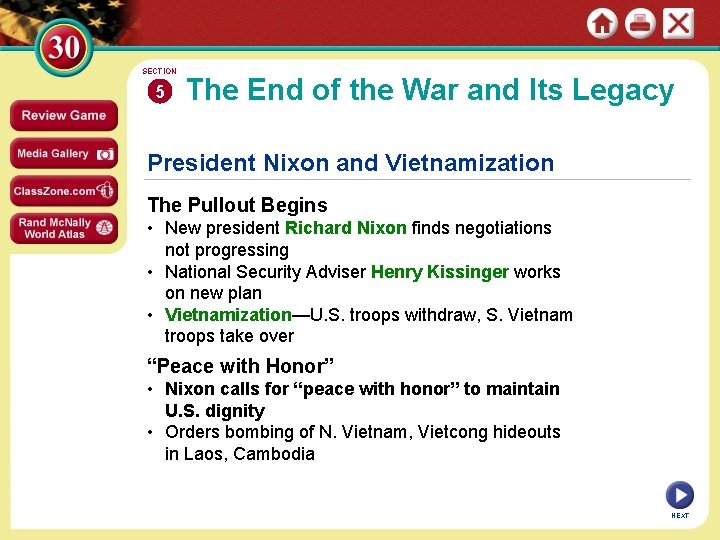 SECTION 5 The End of the War and Its Legacy President Nixon and Vietnamization