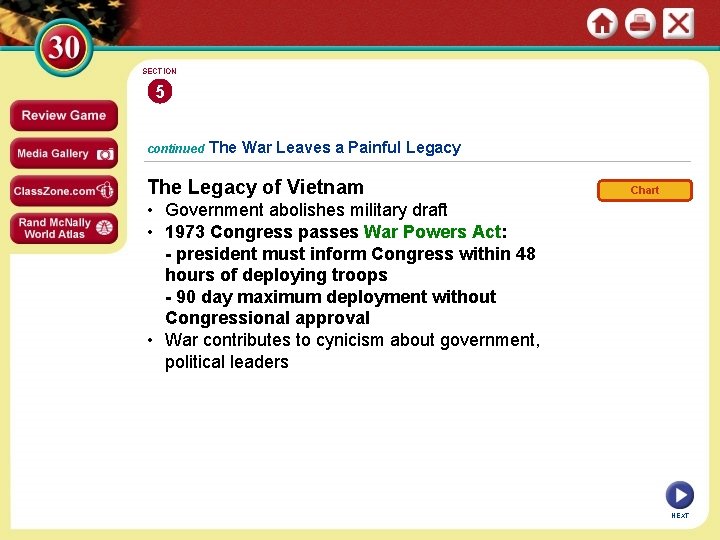 SECTION 5 continued The War Leaves a Painful Legacy The Legacy of Vietnam Chart