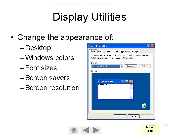 Technology In Action Chapter 5 Display Utilities • Change the appearance of: – Desktop