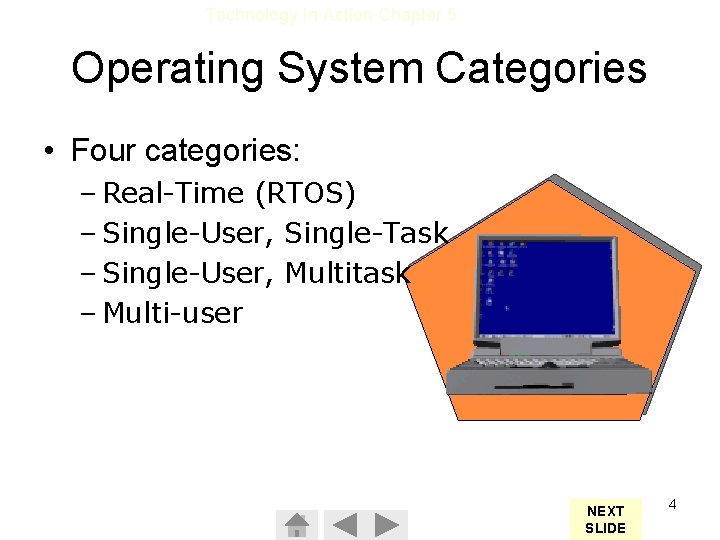 Technology In Action Chapter 5 Operating System Categories • Four categories: – Real-Time (RTOS)