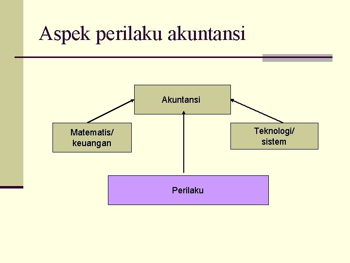 Aspek perilaku akuntansi Akuntansi Teknologi/ sistem Matematis/ keuangan Perilaku 