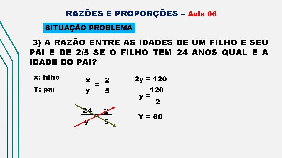 RAZÕES E PROPORÇÕES – Aula 06 SITUAÇÃO PROBLEMA 3) A RAZÃO ENTRE AS IDADES