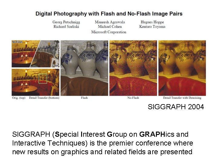 SIGGRAPH 2004 SIGGRAPH (Special Interest Group on GRAPHics and Interactive Techniques) is the premier