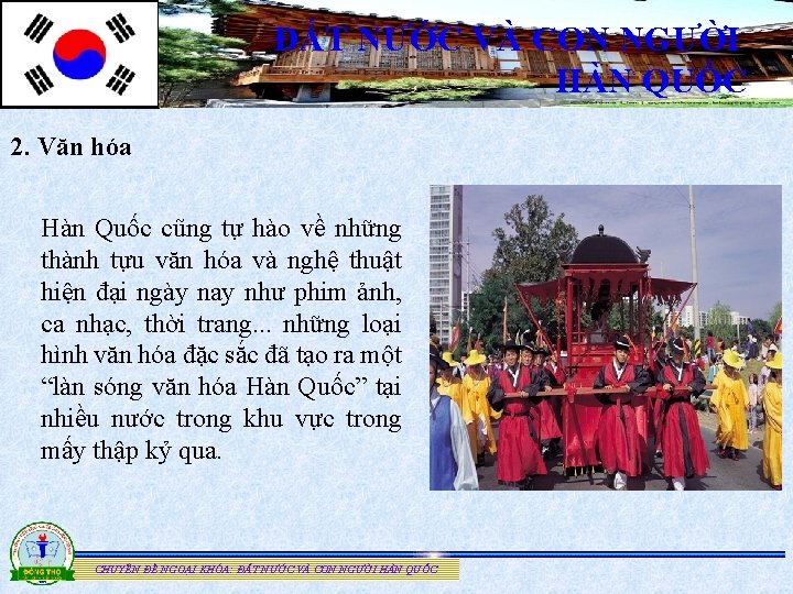 ĐẤT NƯỚC VÀ CON NGƯỜI HÀN QUỐC 2. Văn hóa Hàn Quốc cũng tự