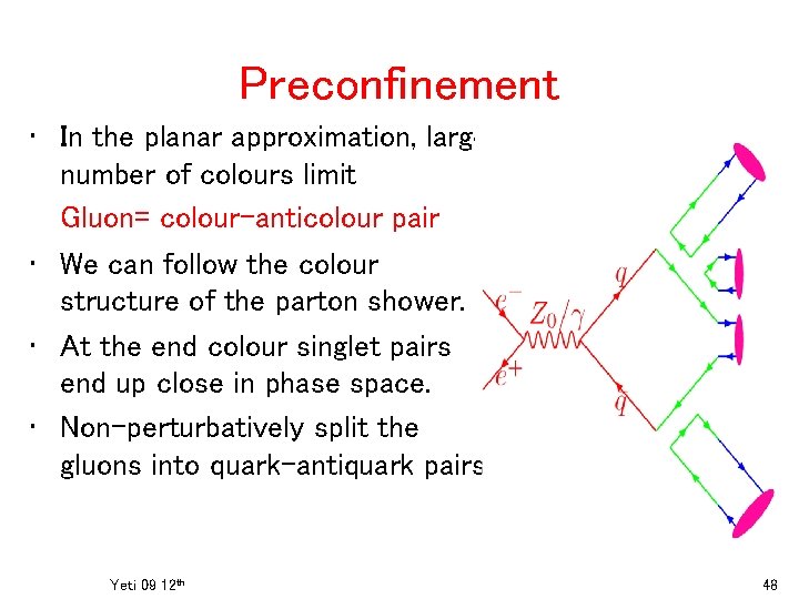 Preconfinement • In the planar approximation, large number of colours limit Gluon= colour-anticolour pair