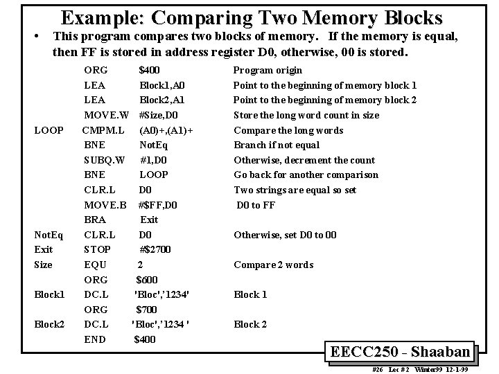  • Example: Comparing Two Memory Blocks This program compares two blocks of memory.