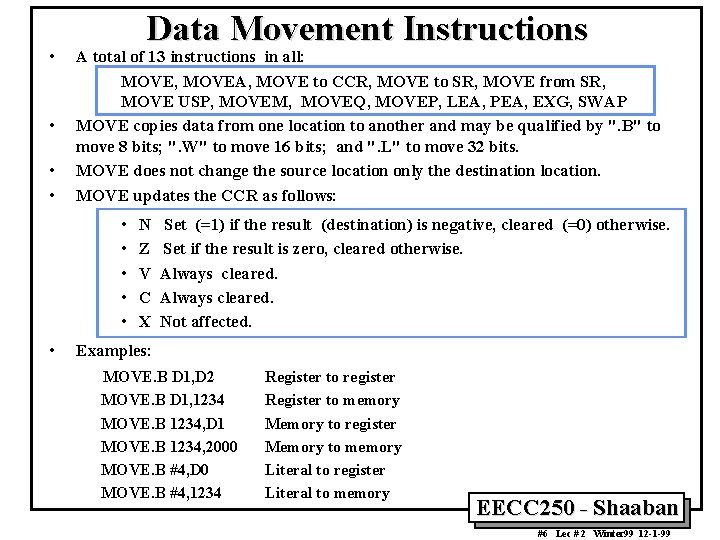  • • Data Movement Instructions A total of 13 instructions in all: MOVE,