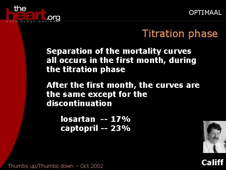 OPTIMAAL Titration phase Separation of the mortality curves all occurs in the first month,