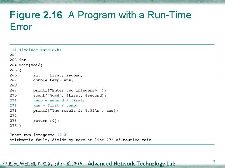 Figure 2. 16 A Program with a Run-Time Error 中正大學通訊 程系 潘仁義老師 Advanced Network