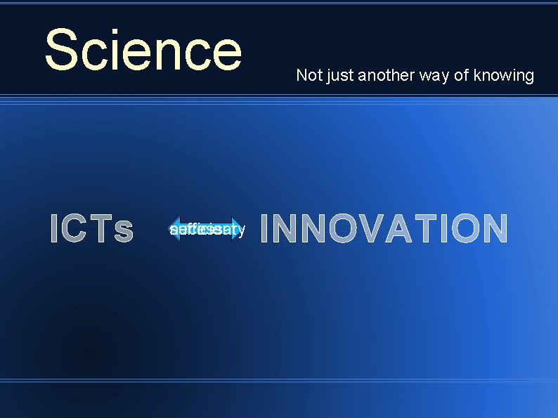 Science ICTs sufficient necessary Not just another way of knowing INNOVATION 