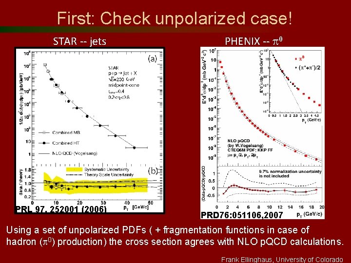 First: Check unpolarized case! STAR -- jets PRL 97, 252001 (2006) PHENIX -- 0