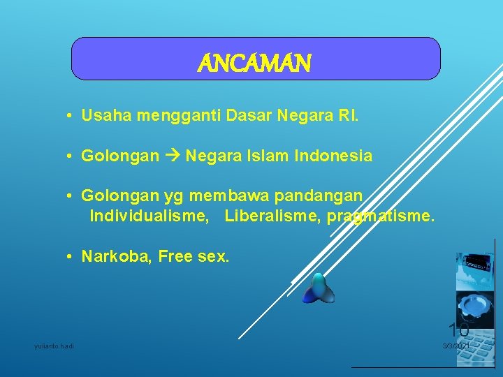 ANCAMAN • Usaha mengganti Dasar Negara RI. • Golongan Negara Islam Indonesia • Golongan