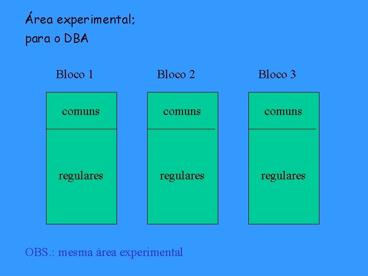 Área experimental; para o DBA Bloco 1 Bloco 2 Bloco 3 comuns regulares OBS.