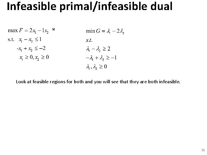 Infeasible primal/infeasible dual Look at feasible regions for both and you will see that Infeasible primal/infeasible dual Look at feasible regions for both and you will see that