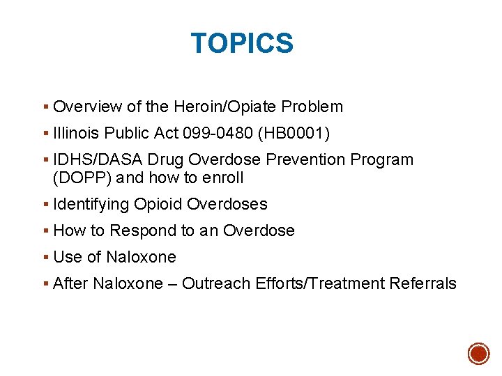 TOPICS § Overview of the Heroin/Opiate Problem § Illinois Public Act 099 -0480 (HB