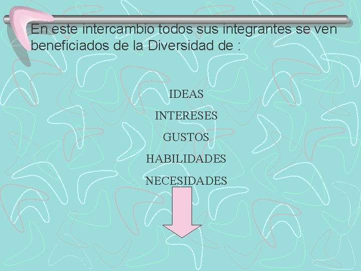 En este intercambio todos sus integrantes se ven beneficiados de la Diversidad de :