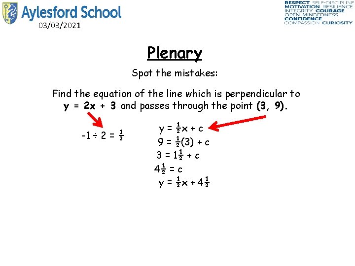 03/03/2021 Plenary Spot the mistakes: Find the equation of the line which is perpendicular