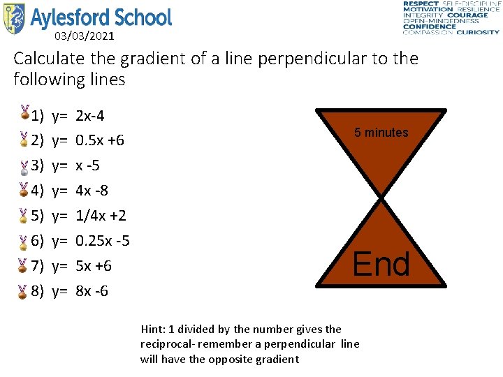 03/03/2021 Calculate the gradient of a line perpendicular to the following lines 1) 2)