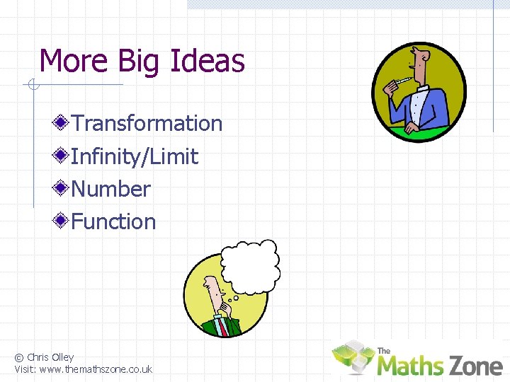More Big Ideas Transformation Infinity/Limit Number Function © Chris Olley Visit: www. themathszone. co.