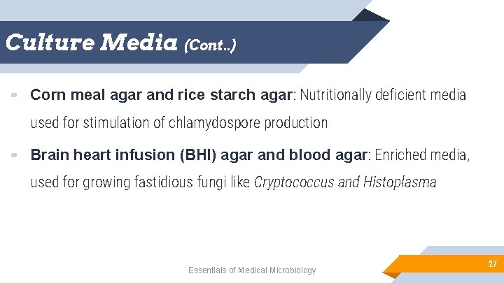 Culture Media (Cont. . ) ▰ Corn meal agar and rice starch agar: Nutritionally