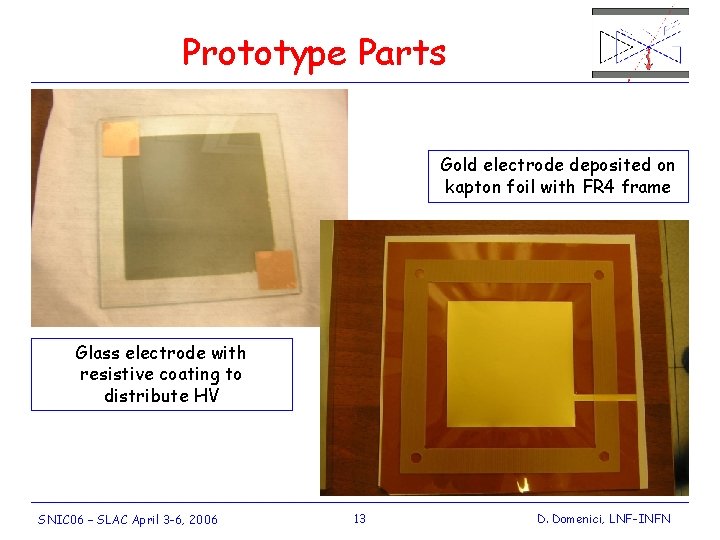 Prototype Parts Gold electrode deposited on kapton foil with FR 4 frame Glass electrode