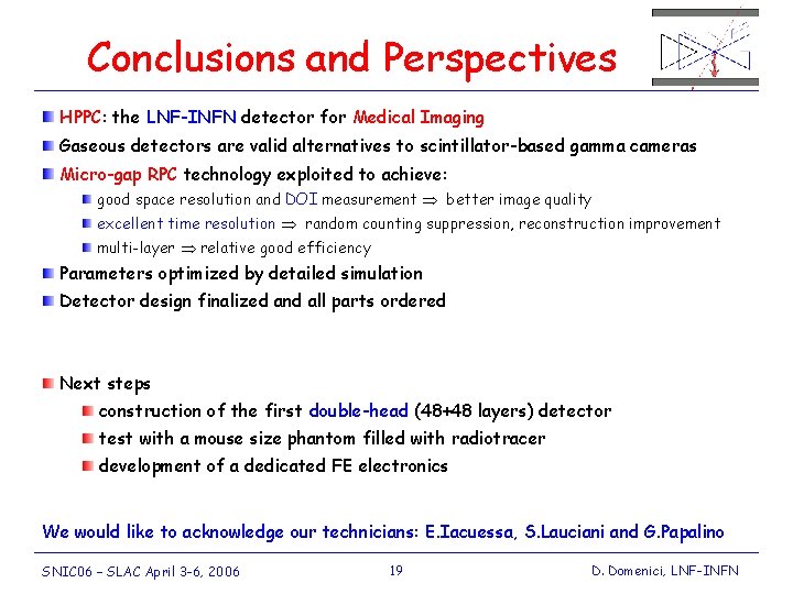 Conclusions and Perspectives HPPC: the LNF-INFN detector for Medical Imaging Gaseous detectors are valid