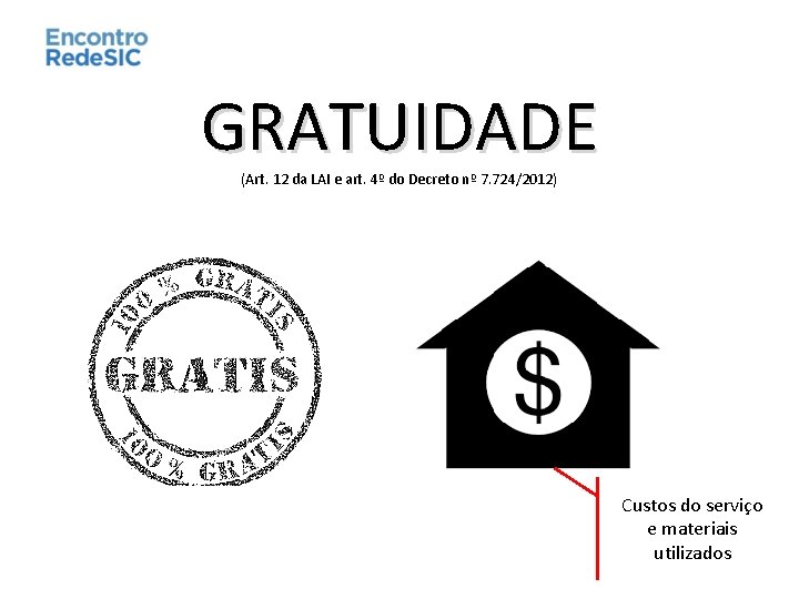 GRATUIDADE (Art. 12 da LAI e art. 4º do Decreto nº 7. 724/2012) Custos