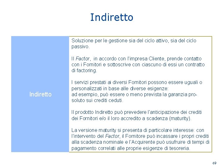 Indiretto Soluzione per le gestione sia del ciclo attivo, sia del ciclo passivo. Il