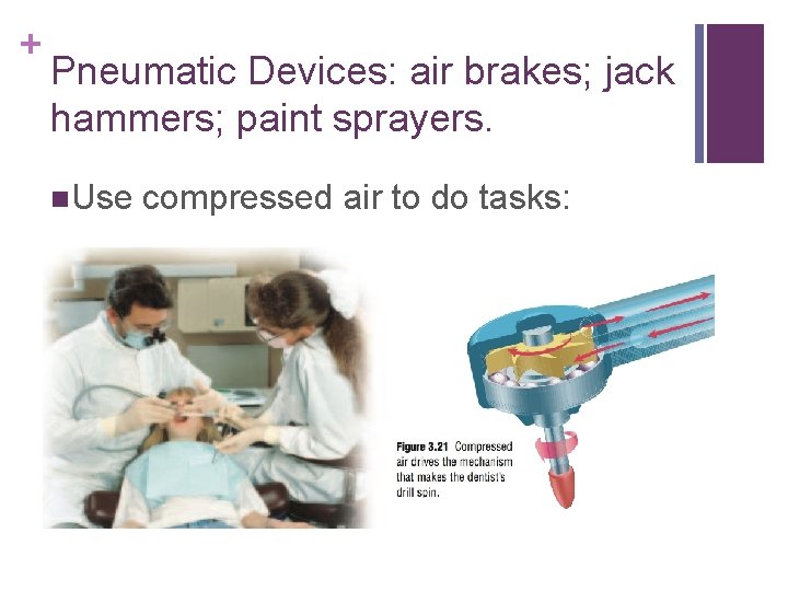 + Pneumatic Devices: air brakes; jack hammers; paint sprayers. n. Use compressed air to