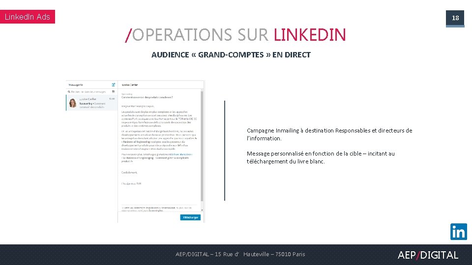 Linked. In Ads 18 /OPERATIONS SUR LINKEDIN AUDIENCE « GRAND-COMPTES » EN DIRECT Campagne
