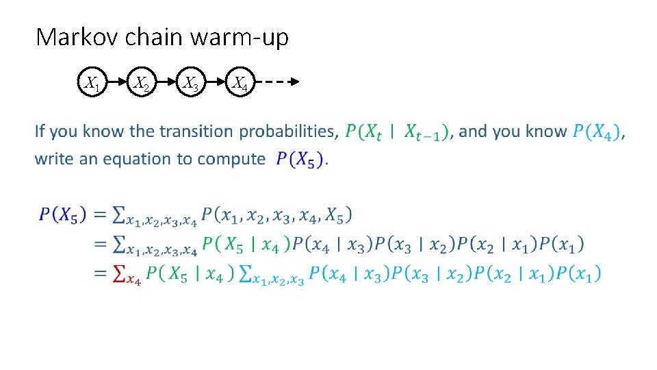 Markov chain warm-up X 1 X 2 X 3 X 4 