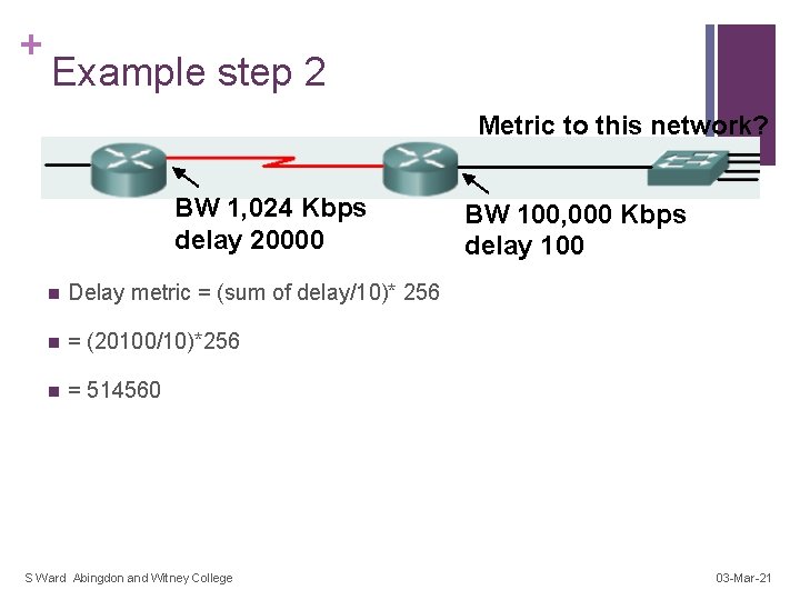 + Example step 2 Metric to this network? BW 1, 024 Kbps delay 20000