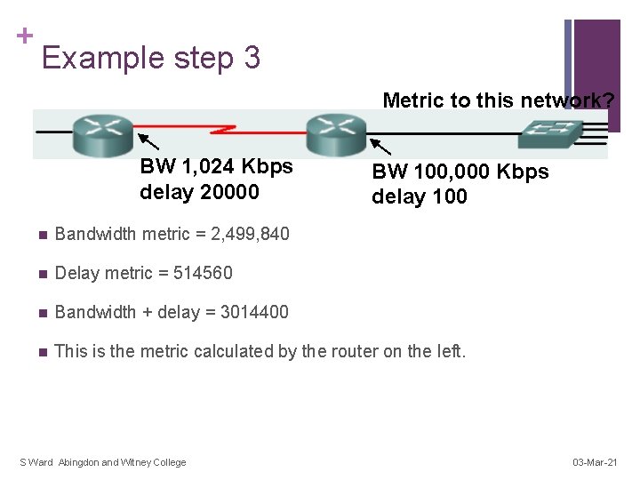 + Example step 3 Metric to this network? BW 1, 024 Kbps delay 20000