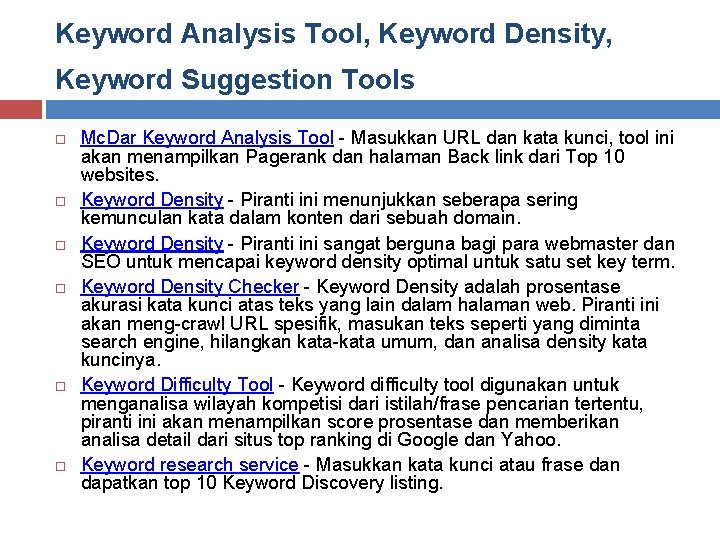 Keyword Analysis Tool, Keyword Density, Keyword Suggestion Tools Mc. Dar Keyword Analysis Tool -
