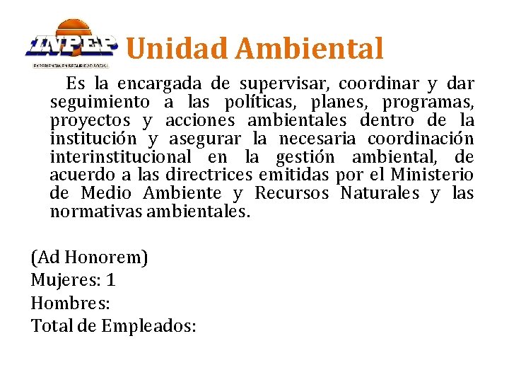 Unidad Ambiental Es la encargada de supervisar, coordinar y dar seguimiento a las políticas,