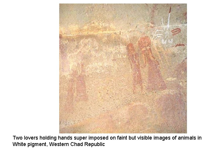 Two lovers holding hands super imposed on faint but visible images of animals in Two lovers holding hands super imposed on faint but visible images of animals in