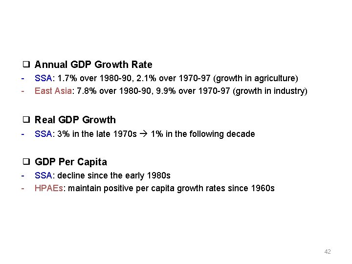❑ Annual GDP Growth Rate SSA: 1. 7% over 1980 90, 2. 1% over