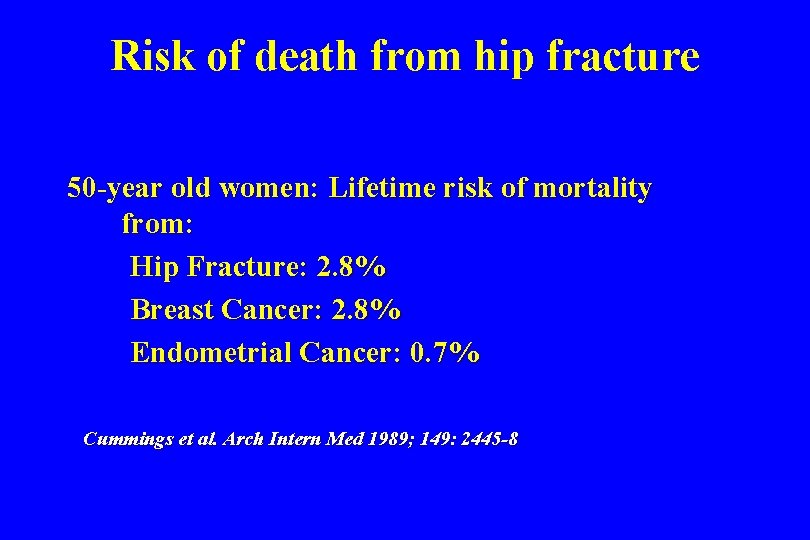 Risk of death from hip fracture 50 -year old women: Lifetime risk of mortality