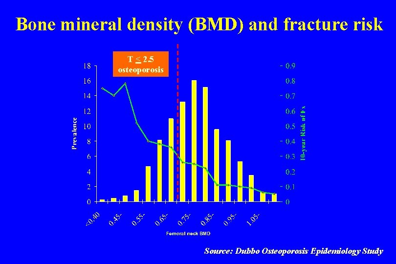 Bone mineral density (BMD) and fracture risk T < 2. 5 osteoporosis Source: Dubbo