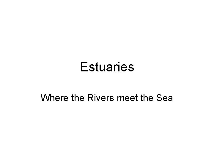 Estuaries Where the Rivers meet the Sea 