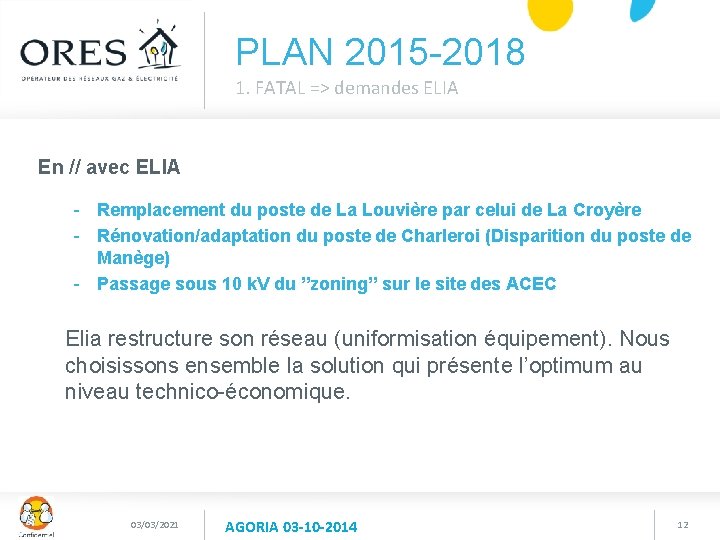 PLAN 2015 -2018 1. FATAL => demandes ELIA En // avec ELIA - Remplacement