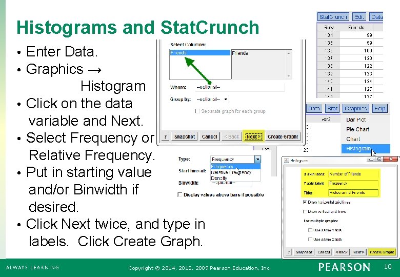 Histograms and Stat. Crunch Enter Data. Graphics → Histogram • Click on the data