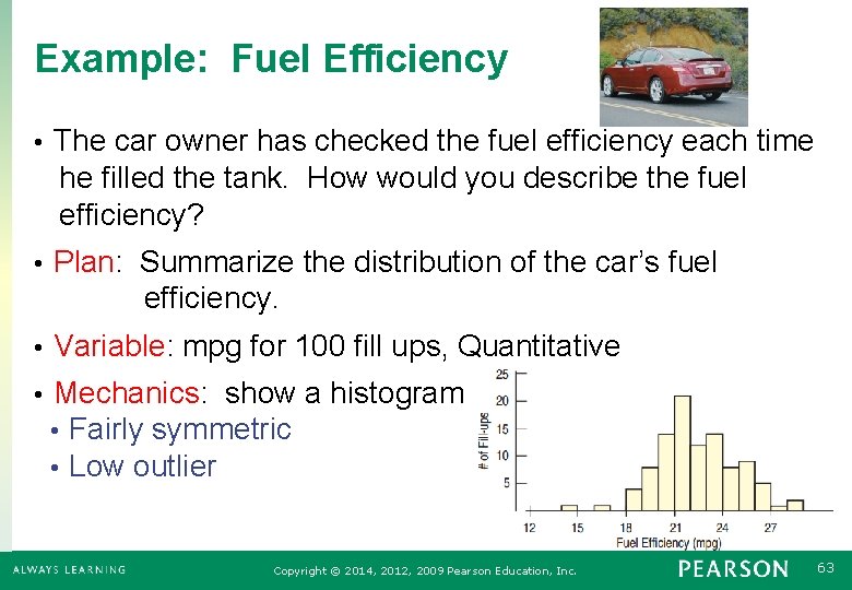 Example: Fuel Efficiency The car owner has checked the fuel efficiency each time he