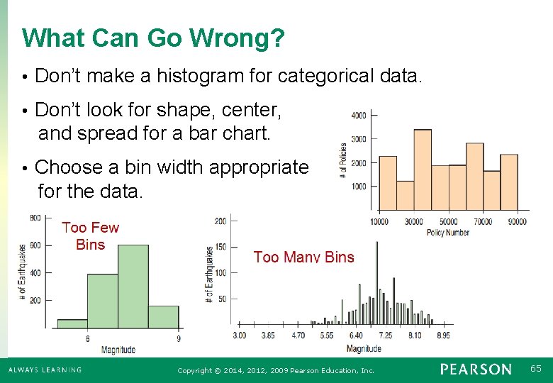 What Can Go Wrong? • Don’t make a histogram for categorical data. Don’t look