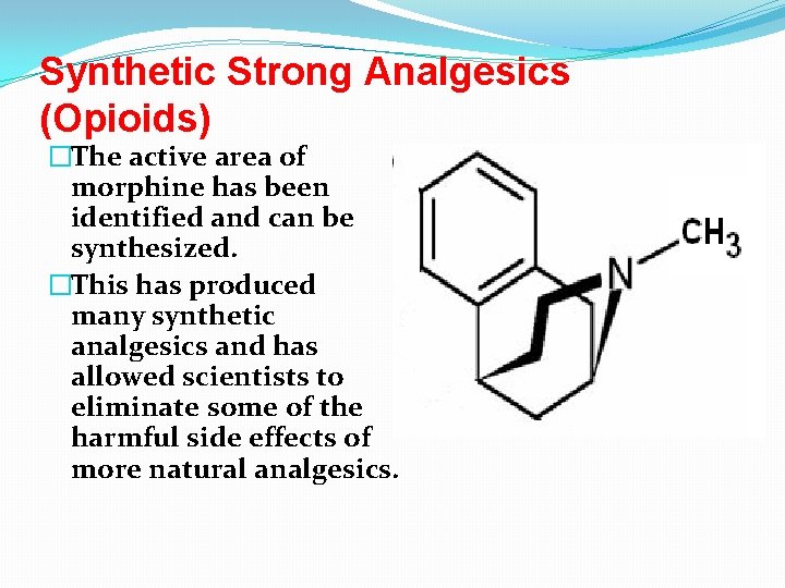 Synthetic Strong Analgesics (Opioids) �The active area of morphine has been identified and can