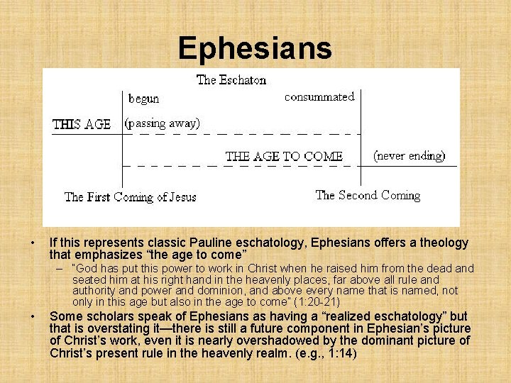 Ephesians • If this represents classic Pauline eschatology, Ephesians offers a theology that emphasizes