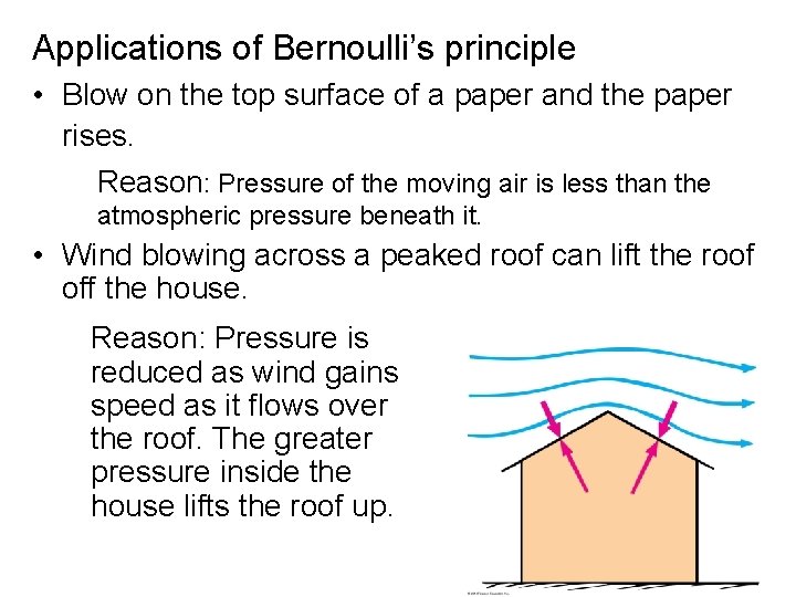 Applications of Bernoulli’s principle • Blow on the top surface of a paper and