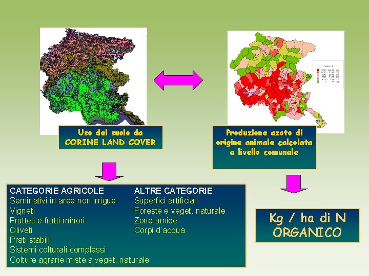 Uso del suolo da CORINE LAND COVER Produzione azoto di origine animale calcolata a